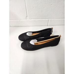 Lucky Brand Women's Emmie Lu2 Knitted Upper, Mesh Lined Flats, Size 11, In Black